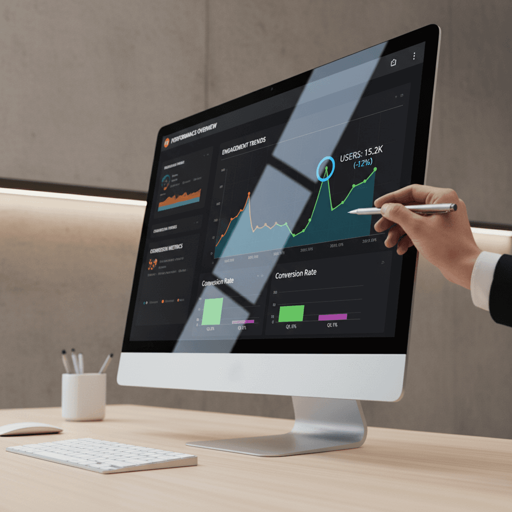 Marketing performance dashboard with engagement metrics